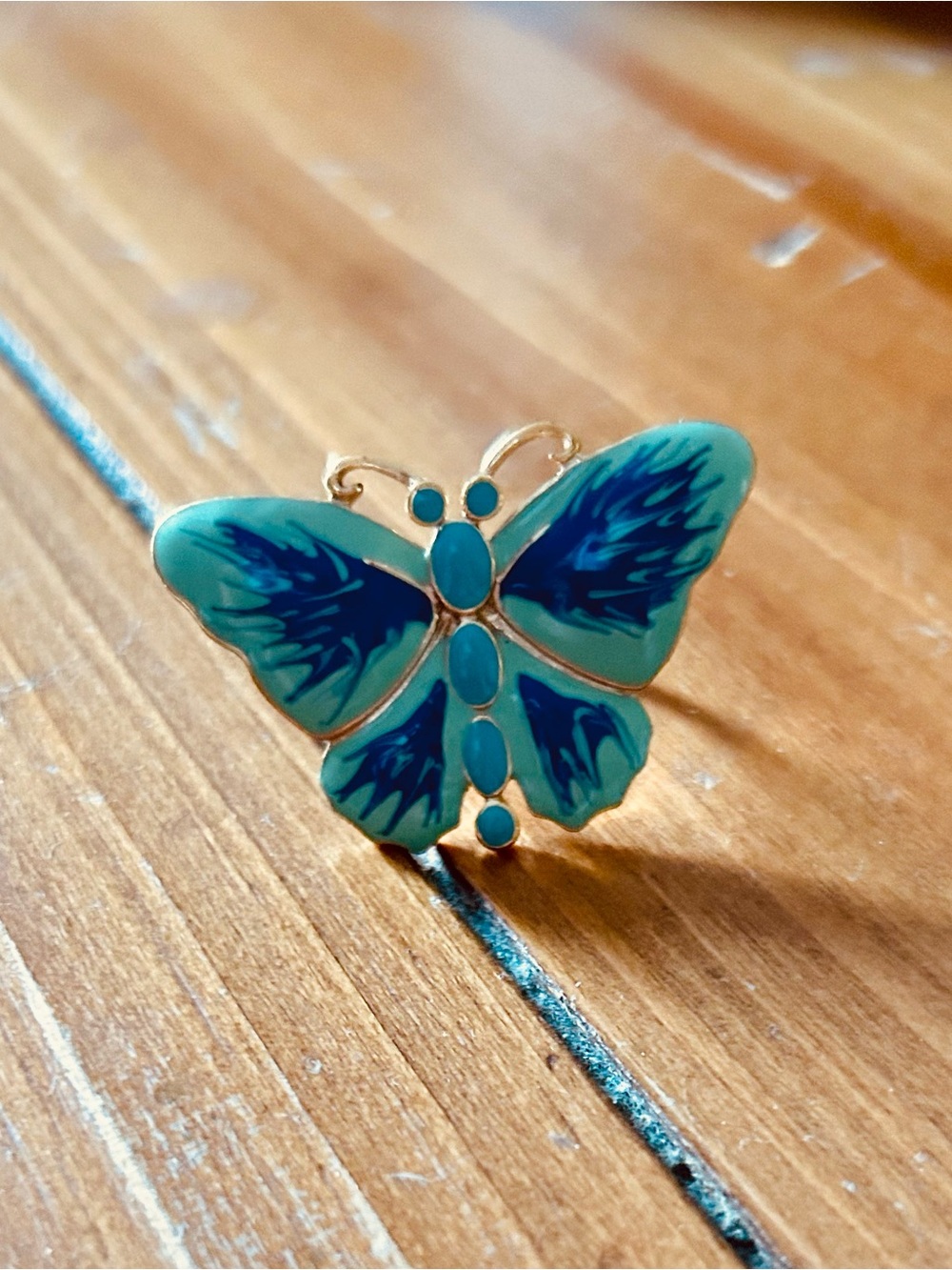 Kate Spade Unique Turquoise & Blue Enamel Butterfly Sz 7 Ring